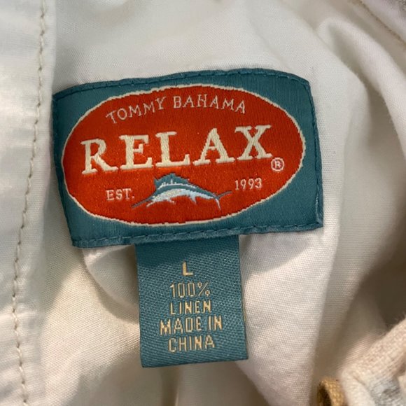 Tommy Bahama Men's Relax Cream Linen Cargo Elastic Waist Casual Pants Sz L - Picture 2 of 8